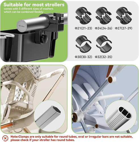 KDD Stroller Cup Holder with Snack Tray, 3-in-1 Universal Stroller Tray with Phone Holder, Removable Drink Holder, 360 Rotation Tray Attachment fo...