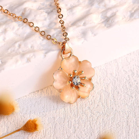 Holibanna Rhinestone Cherry Blossom Branch Pendant Necklace Earrings Stud Set Wedding Jewelry for Women Girls...