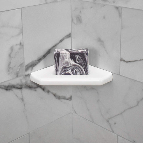 Questech 5" Shower Soap Dish Shelf for Inside Shower, Lugged for New Construction, Bath Organizer for Tiled Walls, Corner Soap Holder, Geo Lugged,...