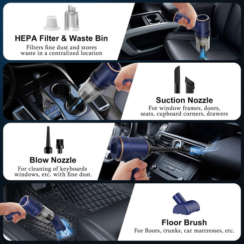 Handheld Car Vacuum Cleaner, 9000Pa Vacuum Cleaner and Air Duster, 120W High Power Wet and Dry Handheld Car Vacuum Cleaner with LED Light and Mult...