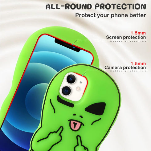 JoySolar Green Ailien Case for iPhone 11 6.1" Cute Silicone 3D Cartoon Character Phone Cover for Kids Girls Cool Fun Kawaii Soft Funny Unique Case...