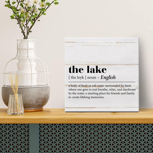 Country the Lake Definition Canvas Prints Wall Art Decor Desk Sign Lake Themed Poster Painting Framed Artwork 8 x 8 Inch Summer Rustic Home Shelf ...