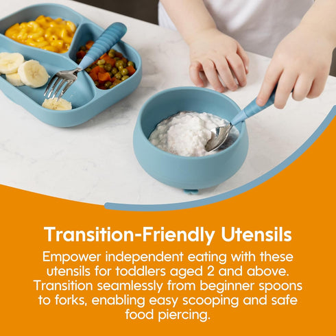 NumNum Toddler Utensils, Pre-Spoon, Fork & Spoon GOOtensils - 4th Stage Silverware Feeding Kids Aged 2+ Years w/Stainless Steel Heads - Silicone F...