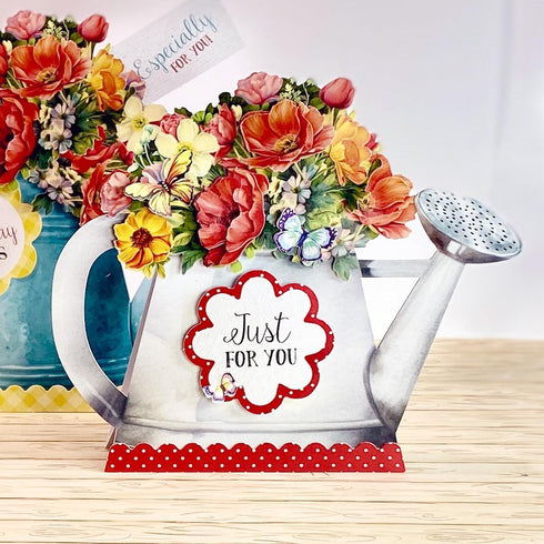 Katy Sue Watering Can Blossoms & Blooms Card Making Kit. Contains 8 Shaped Cards, 3 Sheets of Floral Die Cut Decoupage, 8 Envelopes & Instructions...