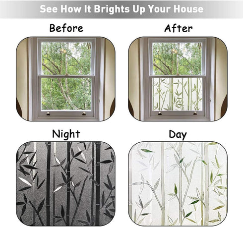 LEMON CLOUD Bamboo Window Film - Stained Glass Film Frosted Privacy Decal - Decorative Window Cling No Glue Removable Stickers (23.6 x 78.7 Inch)...