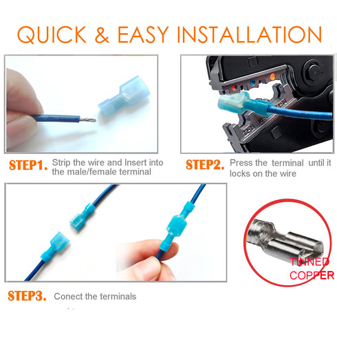120pcs Male and Female Spade Connectors 24-10 Gauge Nylon Fully Insulated Wire Quick Disconnect Electrical Crimp Terminals Connector Assortment Se...
