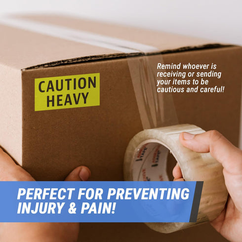 300 Caution Heavy Stickers - 2 x 4 Inches Heavy Caution Sticker for Shipping Moving Handling Heavy Alert Warning Labels, Fluorescent Neon Yellow -...