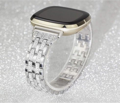 Bling Bands Compatible with Fitbit Versa 4/Sense 2/Versa 3/Sense, Women Dressy Slim Bracelet Metal Replacement Wristbands...