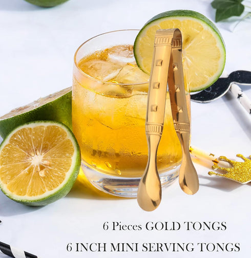 6-Pieces 6 Inch Gold Mini Tongs for Appetizers, Gold Serving Utensils for Serving Appetizers, Ice, Sugar...