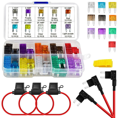 MuHize Mini ATM Fuse Tap Kit with 16 AWG Wiring - 120 Pcs 5A to 30A Fuses for Car RV Camper | Locking Holder Design...