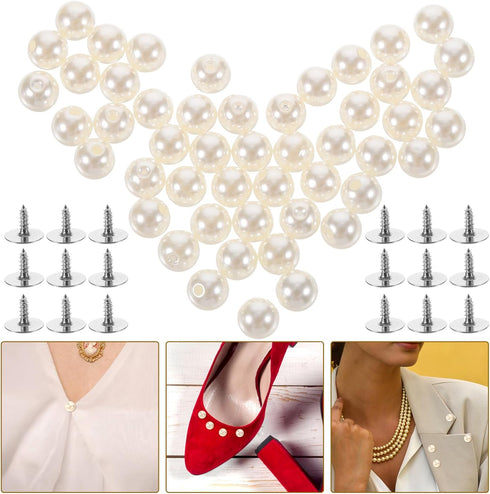 50pcs Pearl Buttons Craft Buttons Replacement Buttons Faux Pearl Beads Sewing Buttons Pants Buttons Sew on Clothing Buttons Shank Buttons Shirt Bu...