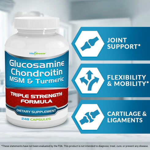 Glucosamine Chondroitin, MSM & Turmeric Dietary Supplement - 248 Capsules...