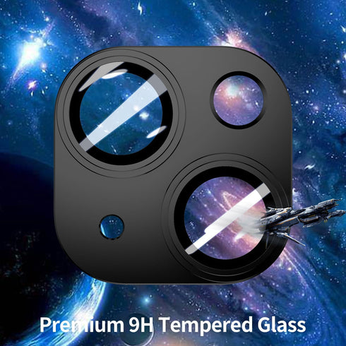 for iPhone 15 / iPhone 15 Plus Camera Lens Protector, Step Tempered Glass Camera Screen Cover Film Matte Alloy Metal Original invisible, Black, 2 ...
