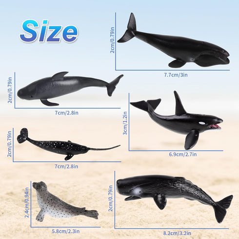 6PCS Plastic Whales Mini Ocean Animals Figurines Mini Whale Sea Animals Figures Realistic Miniature Sea Creatures Cake Topper Toy Set with Whales ...