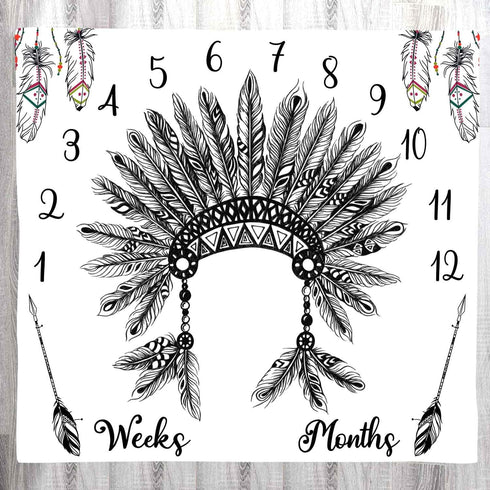 Boho Baby Age Blanket, African Primitive Tribal Indian Chief Baby Milestone Blanket Newborn Baby Photo Baby Memory Blanket Age Blanket, 48x40 Inch...