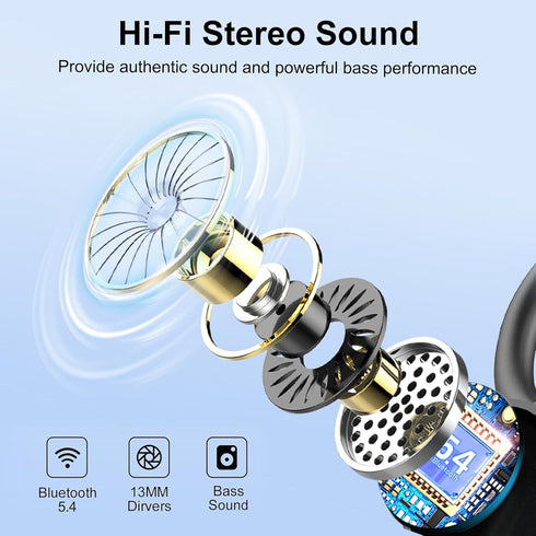 Bluetooth Wireless Headphones Earbuds 60hrs Playback Ear Buds IPX6 Waterproof Stereo Bass Over-Ear Earphones with Earhooks Microphone LED Battery ...