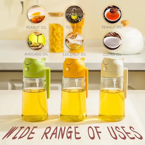 2 in 1 Glass Oil Sprayer&Dispenser:Large Olive Oil Dispenser for Kitchen Cooking,17oz/500ml Glass Oil Dispenser Spray Bottle for Searing Meat,Diet...