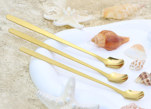 Gold Long Handle Spoon Stir Stick 5.7inch Square Head Stainless Steel Stirrer Modere Trim for Coffee Tea Mixing Stirring Tall Glasses Cold Hot Dri...
