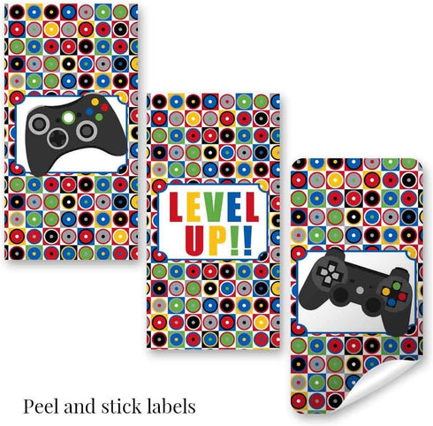 Game On! Video Gamer Birthday Party Mini Chocolate Candy Bar Sticker Wrappers for Kids, 45 1.4" x 2.6" Wrap Around Labels by AmandaCreation, Great...