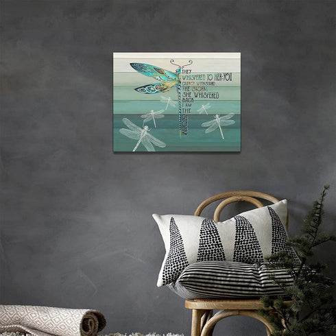Dragonfly wall art Inspirational Quotes Wall Decor Gifts for Women Farmhouse Canvas Print She Whispered Back I Am The Storm Motivational Teal Pict...