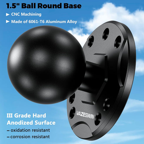 1.5" Ball Mount with Aluminum Alloy Round Plate, Universal Electronic Device Mounting Base with AMPS Holes for Garmin, Lowrance, Humminbird, for R...