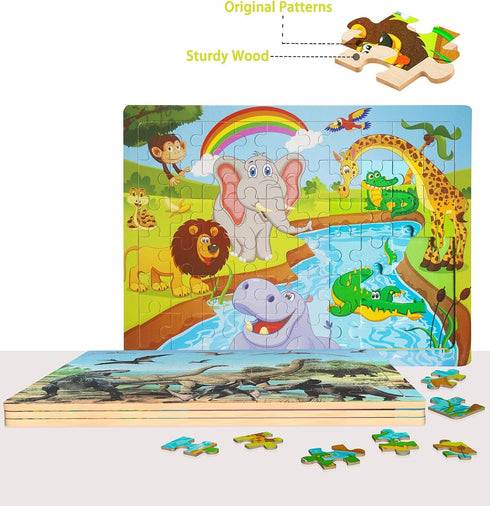 Puzzles for Kids Ages 4-6, 4 Packs 60 PCs Jigsaw Wooden Puzzles Preschool Educational Toys Gifts for Children Ages 3-5 4-8, Kids Dinosaur Puzzles ...