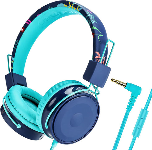 okcsc B2 Kids Cartoon Headphones with Mic, 85dB Safe Volume Limited On-Ear Headset for Kids Girls Boys, Foldable Adjustable 3.5mm Jack Stereo Wire...