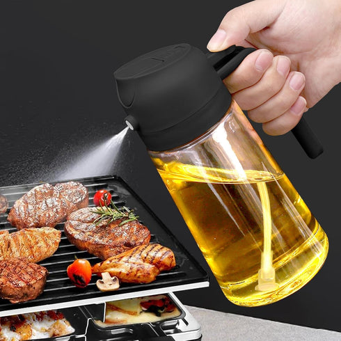 2 in 1 Oil Dispenser and Oil Sprayer, 470ml Oil Dispenser Bottle Spray and Pour, Glass Olive Oil Sprayer for Cooking, Food-Grade Oil Spray Bottle ...
