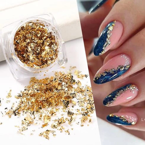 Holographic Gold Silver Nail Foil Glitter Flakes 3D Sparkly Aluminum Foil Flake Mirror Powder Nail Art Supplies Irregular Foil Glitter Chip Nail D...