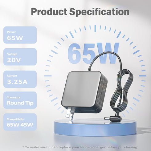 65W Ac Adapter Power Cord Compatible with Lenovo IdeaPad 100S 110 110S 120 120S 310 320 330S S340 510 710S, Flex 4 1470 1580 1130 Flex 5 1570 1470...