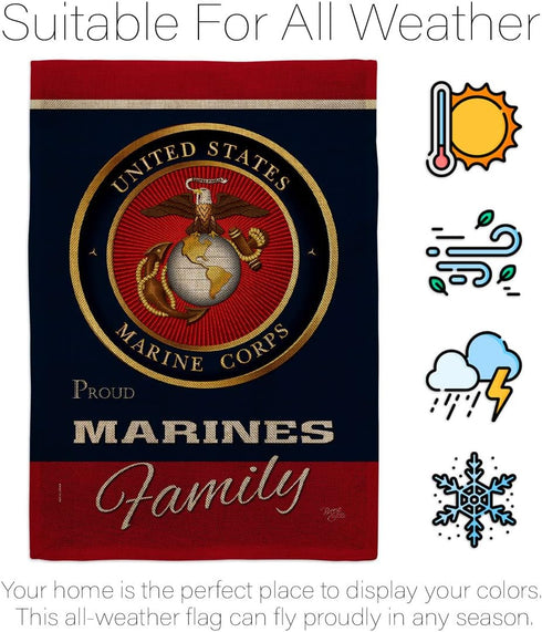 Marines Proudly Family Burlap - Armed Forces Marine Corps USMC Semper Fi United State American Military Veteran Retire Official - House Banner Sma...