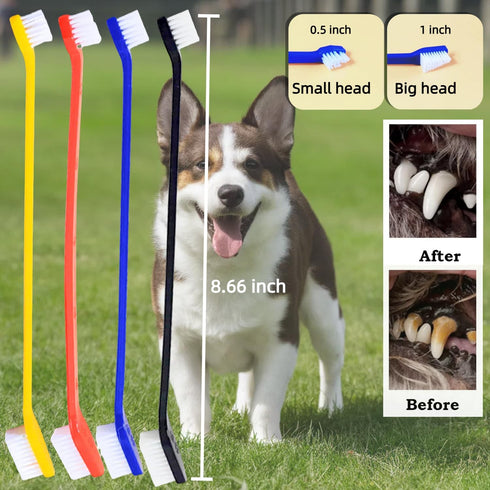 Dog & Cat Toothbrush Kit, 360º Pet Toothbrush, Food Grade Silicone Dog Finger Toothbrush, Dual Head Bristles Tooth Brush, Triple Head Dog Toothbru...