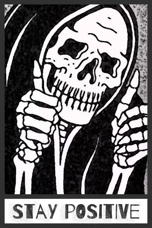 Stay Positive Skull Metal Sign Decor for Grunge, Goth, and Emo Room Styles 12" x 8" (045)...