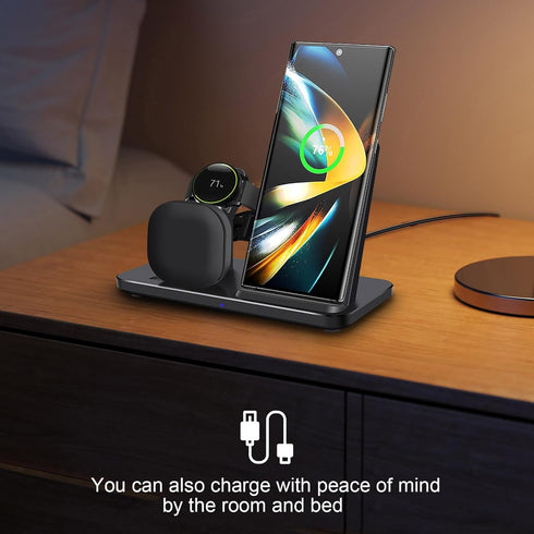 3 in 1 Wireless Charger, 15W Fast Wireless Charging Station Charge Stand for Samsung Galaxy S24 S23 S22 S21 S20 S10 Series,Note 20/10, Galaxy Buds...