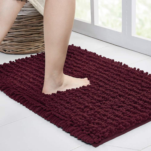 Walensee Bathroom Rug Non Slip Bath Mat (32x20 Inch Burgundy) Water Absorbent Super Soft Shaggy Chenille Machine Washable Dry Extra Thick Perfect ...