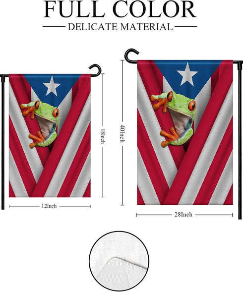 Garden Flags for Outside, Spring Summer Garden Flag for Garden & Porch Decor, Puerto Rico Flag and Frog Yard Flags for Outside 12x18 Inch Double S...