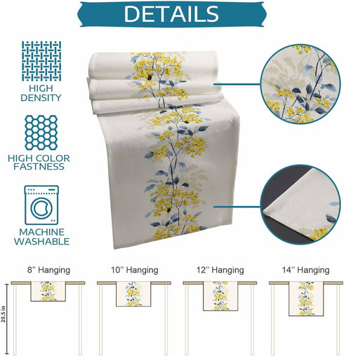 Spring Table Runner 90 Inches Long Summer Flower Wild Leaves Seasonal Runner for Tables Dining Room Blue White Yellow Floral Holiday Dinner Runner...
