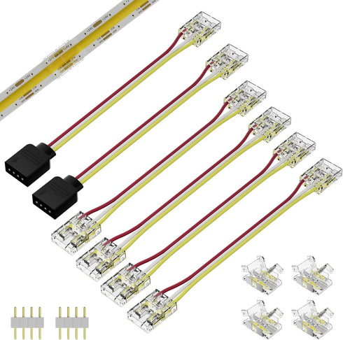 PAUTIX 10mm Connectors for CCT COB LED Strip Light 3 Pin Solderless Terminal Extension Connection Kit,4pcs Dual End Extension Connectors,2pcs Stri...