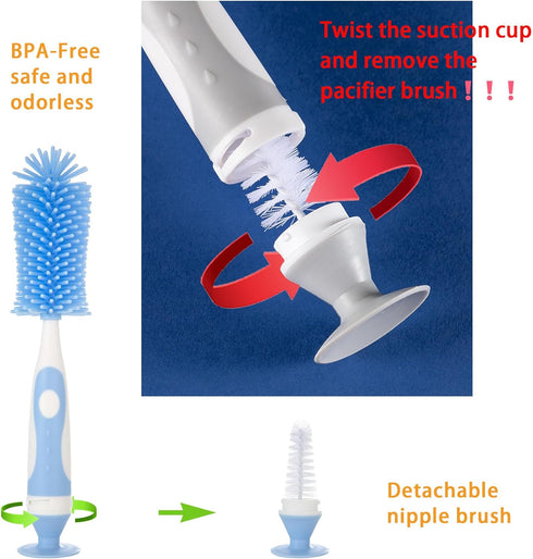 Multifunctional Cleaning Brush, Baby Bottle Brush, Bottle Brush Cleaner (Rotate The suction cup to obtain The small bristle brushes) Set Z, Yellow...