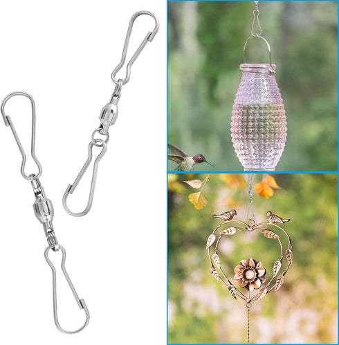 Spinning Dual Clip Swivels, Wind Spinner Hangers, Stainless Steel Spiral Tails Twisters for Spinning windsock, Garden Bell, Bird feeders, Party Su...