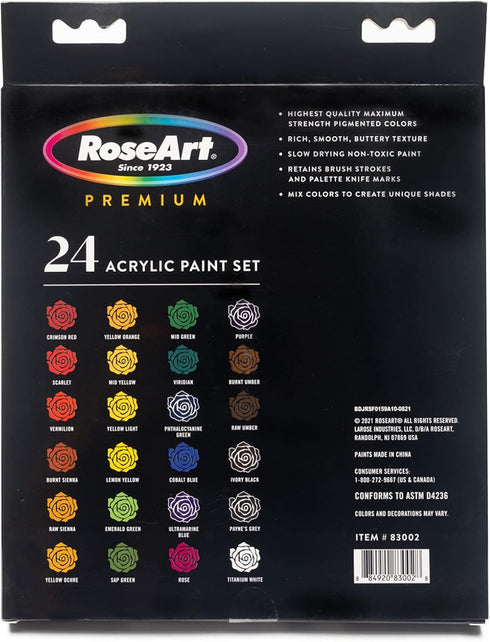RoseArt Premium Paint Set – 24 Count Acrylic Paints for Canvas, Wood, Ceramic and Fabrics – Craft Painting Supplies for Casual to Professional Art...