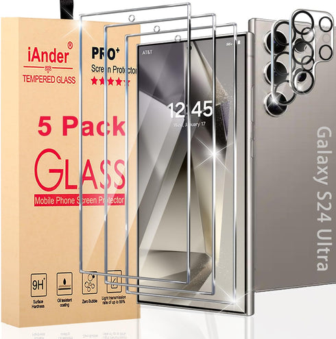 3 Pack Galaxy S24 Ultra Screen Protector, 2 Pack Camera Lens Protector with Easy Installation Tray, Supports Fingerprint Sensor, HD Retina Clarity...