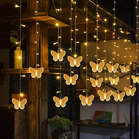 Butterfly Curtain Fairy String Lights, 120LED 8 Modes USB Powered Timer Firefly Twinkle Light with Romote, 14.7FT Copper Wire Hanging Decoration f...