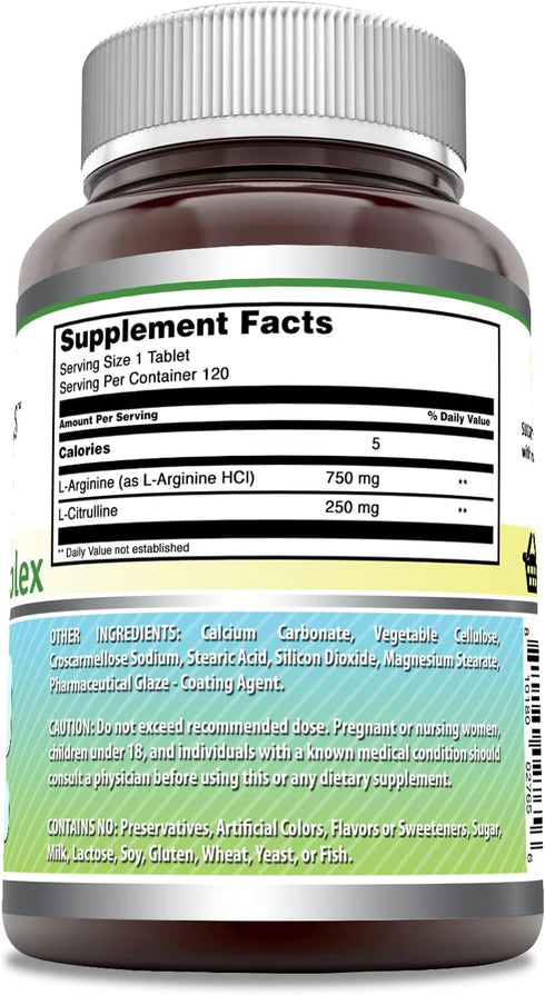 Amazing Formulas L-Arginine/L-Citrulline Complex 1000mg 120 Tablets Supplement| Non-GMO | Gluten Free | Made in USA...