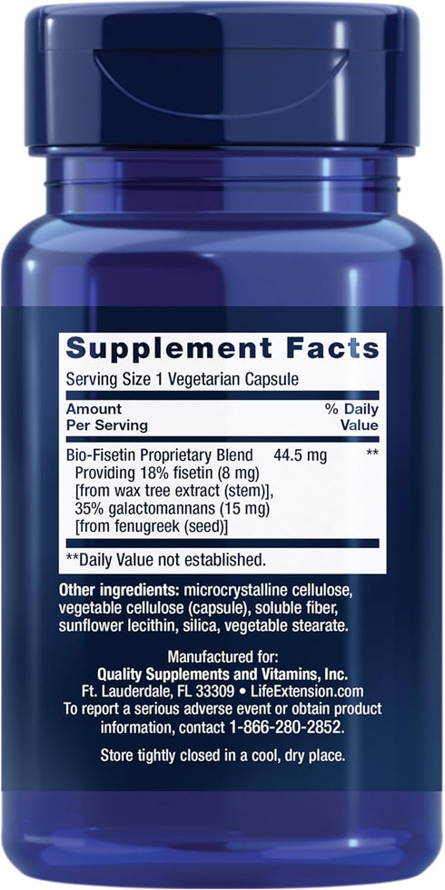 Life Extension Bio-Fisetin, fisetin, galactomannans from fenugreek seed, cellular health, cognitive health, longevity, Gluten-Free, Vegetarian, No...