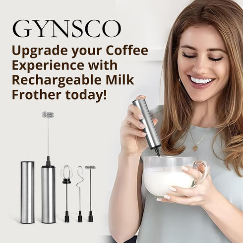 Milk Frother Rechargeable (USB) with 4 Electric Whisk Frother Tools, Easy-to-Use Handheld Stirrers Electric Powered for Mixing Coffee, Latte, Eggs...