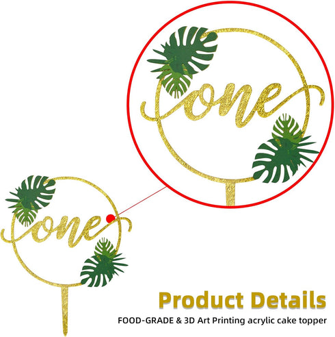 One Cake Topper for Baby 1st Birthday Decorations One Year Old Party Supplies First Birthday Party Photo Booth Props Hawaiian Luau Tropical Palm L...