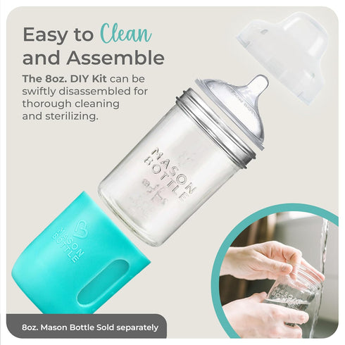 Mason Bottle Glass Baby Bottle DIY Kit – Fits 8oz Mason Jars – Includes 2X Slow Flow Nipples, Silicone Sleeve, and Cap (Ring, Lid, and Jar Not Inc...