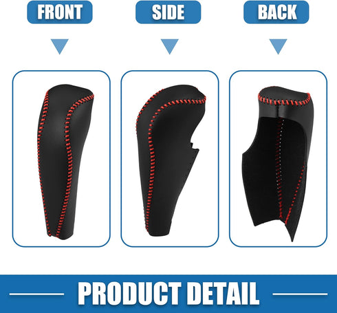 Gear Shift Lever Cover Automotive Interior Gear Shift Knob Trim for Honda Civic 9th 2012-2015 Black Red Stitches...