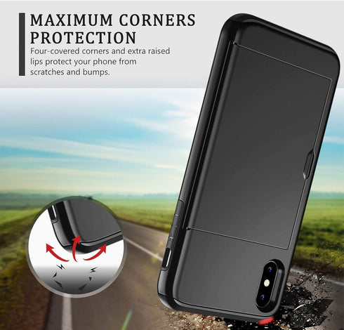 SAMONPOW for iPhone X/XS Case Wallet Card Holder for iPhone 10 Case Wallet Card Holder Heavy Duty Protection Shockproof Anti Scratch Soft Rubber B...
